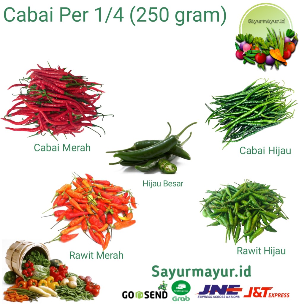 

CABE / CABAI MERAH / HIJAU / RAWIT GILA / CABE BESAR PER 1/4 KG (250 GRAM) SAYURAN