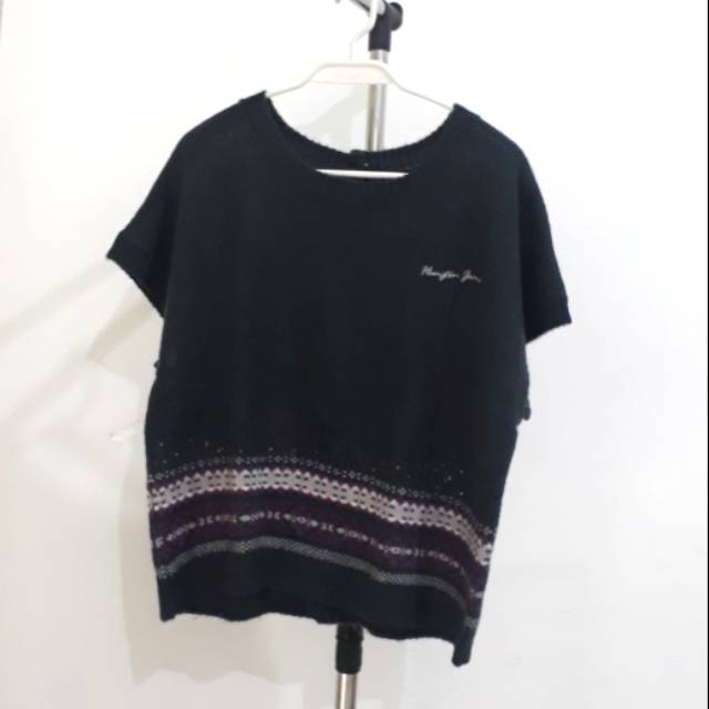 Original Hangten Knit Semi Crop Top Baju Rajut Cewek Wanita