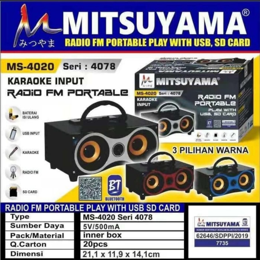 speaker bluetooth mitsuyama MS-4078 ada colokan mic