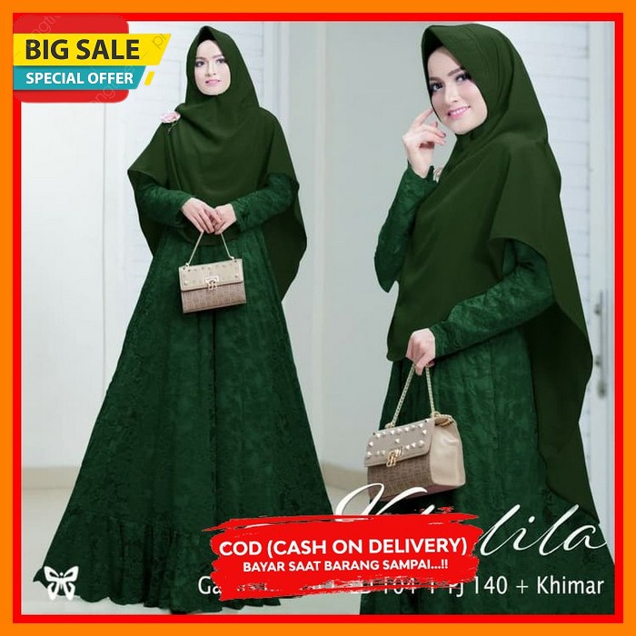 Baju Gamis Wanita Cewek Syari Remaja Sari Dewasa Baju Gamis Putih XK146 Gamis Syari Brukat Khalila