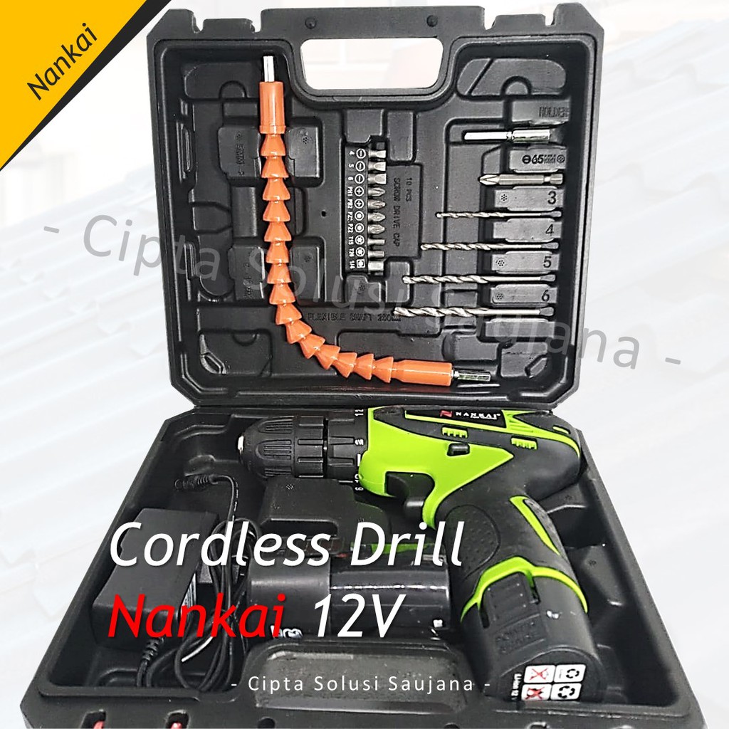 NANKAI MESIN BOR CORDLESS DRILL 12V 10MM OBENG BOR ELEKTRIK BOR BATERAI CAS CHARGE BOX