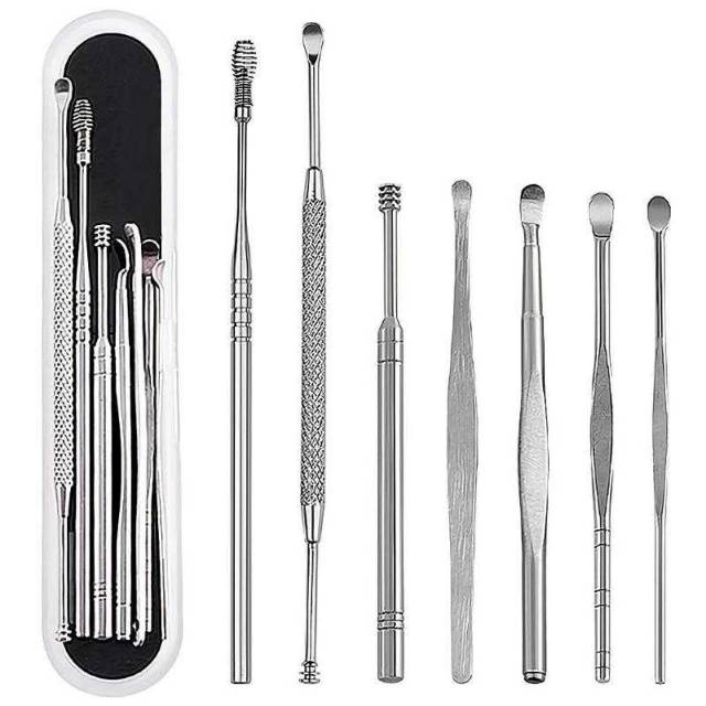 Alat Korek Kuping Pembersih Telinga Set Isi 7 Pcs Free Kotak Stainless Steel