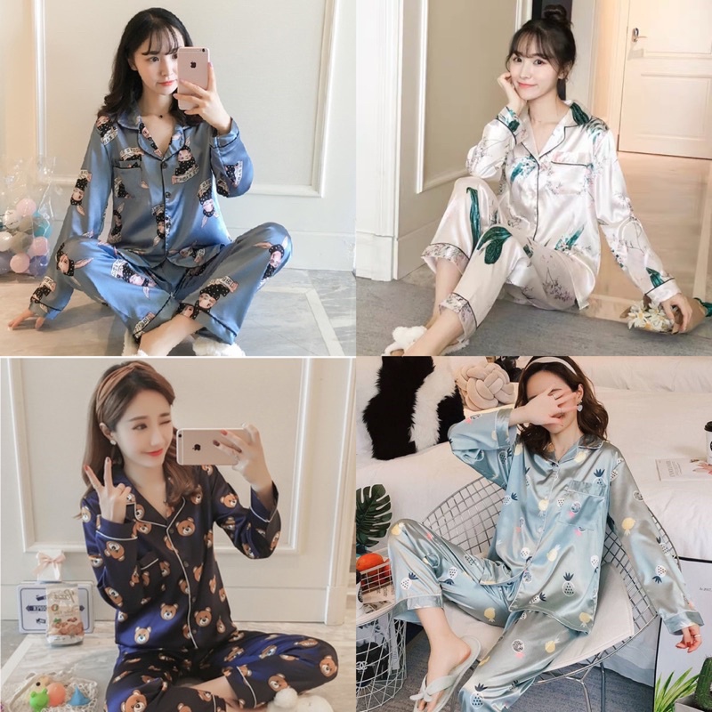 Piyama satin import / baju tidur wanita / ice silk baju tidur musim gugur-4