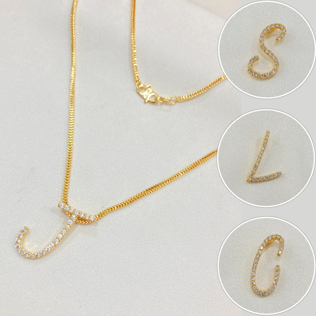 Kalung Huruf / Inisial / Kalung Nama Model Liontin Lapis Emas L22C