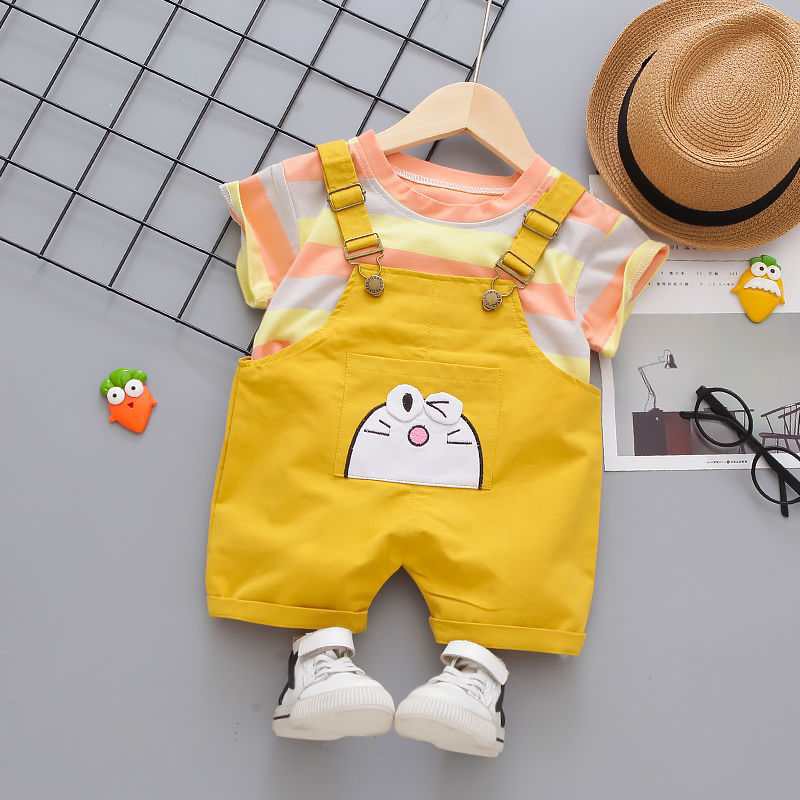 KF Cat Baju Setelan Jumpsuits Anak Import  Atasan Kaos Celana Kodok Termurah 1-4thn Kartun Lucu-KUNING