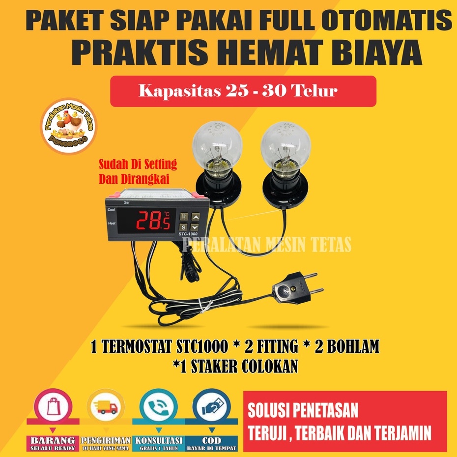 Paket Siap Pakai STC1000 Kapasitas 20 Sampai 100 Butir Telur  Termostat Thermo-Hygrometer Termometer Gea Mesin Tetas