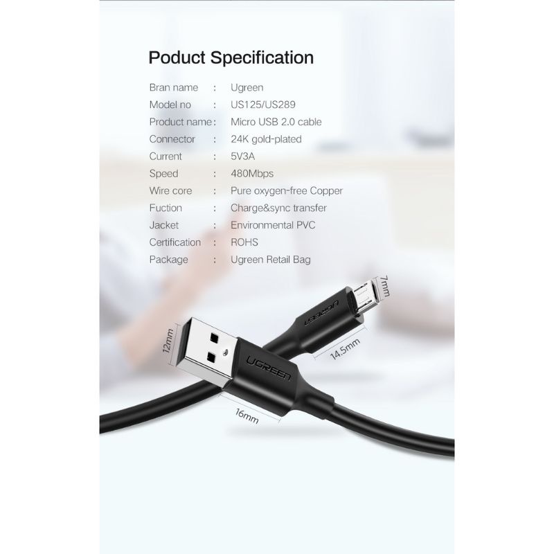 UGREEN Kabel Data / Charger Micro USB 3A Fast Charging