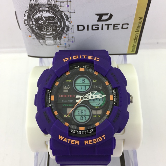 Digitec 2 time jarum + digital tali rubber variasi warna pria DG 3102 T original