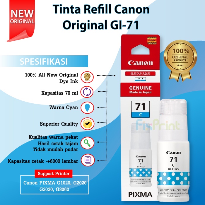 SET CMYK Tinta Original Canon GI71 GI-71 Printer G1020 G2020 G3020