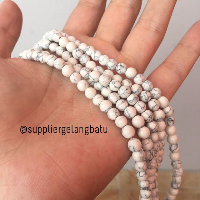 bahan white pirus 6mm natural phyrus aksesoris gelang kalung howlite putih corak dalmantion aksesori