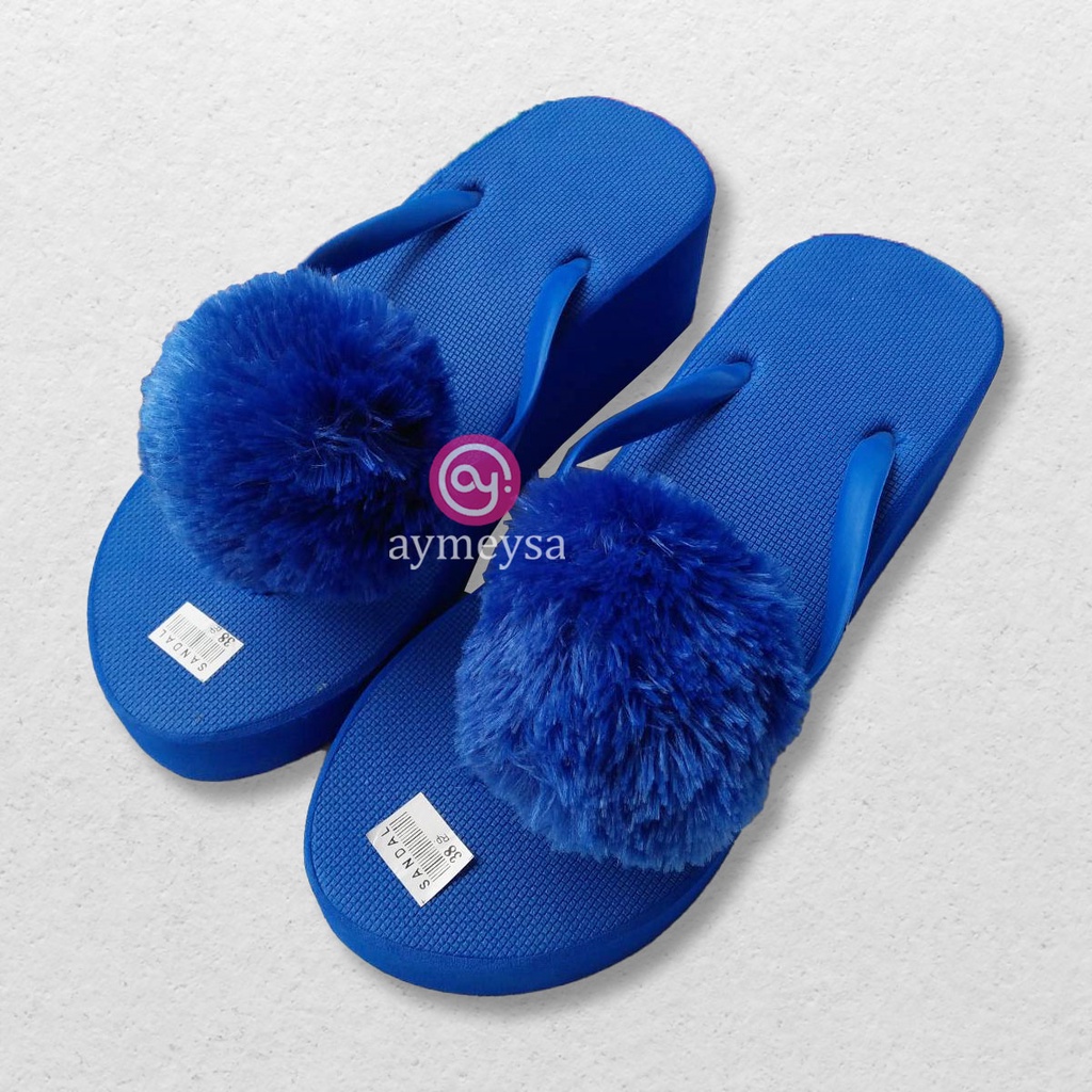 POM Sandal Wedges Jepit POMPOM Kualitas Super