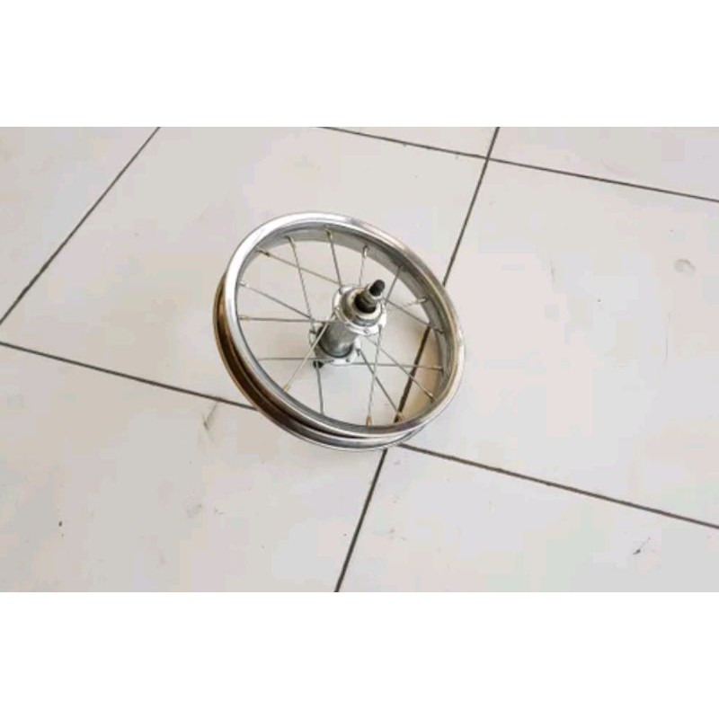 roda depan sepeda anak ukuran 12 inch bahan steel velg rims spoke ruji hub tromol 12inch