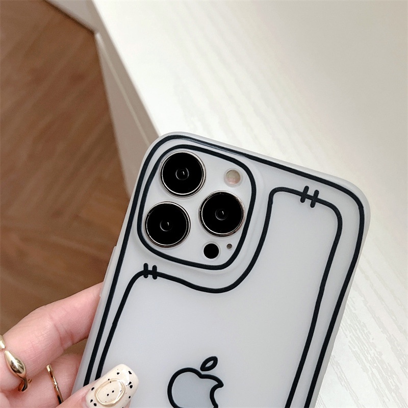 IPHONE Boldface Anime Line Matte Semi Transparan Phone Case Cover Untuk Iphone7 8 PLUS X XR XS 11 12 13 14 MINI PRO MAX SE 2020