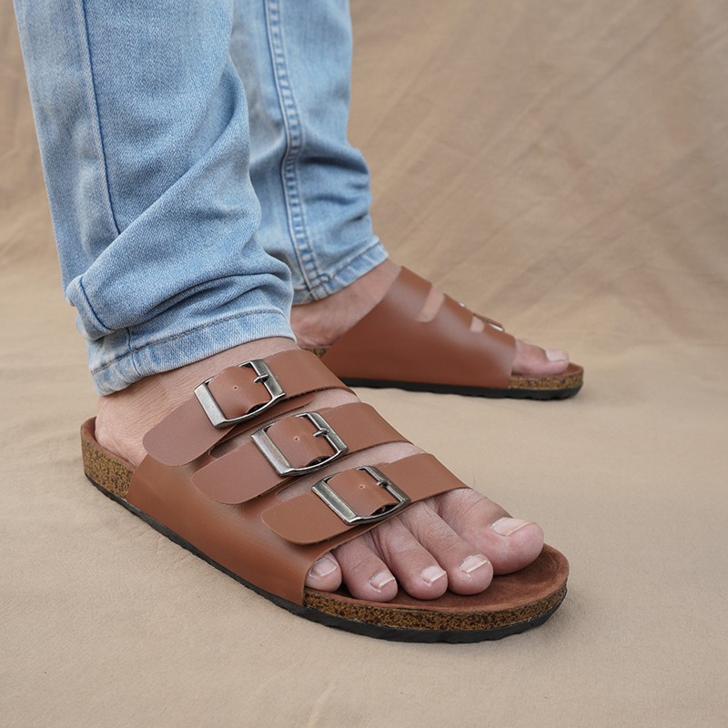 TERLARIS!! Sendal Pria Selop Walkers Gesper3 TAN Sandal Cowok Slip On Sandal Slide Selop Tali Keren