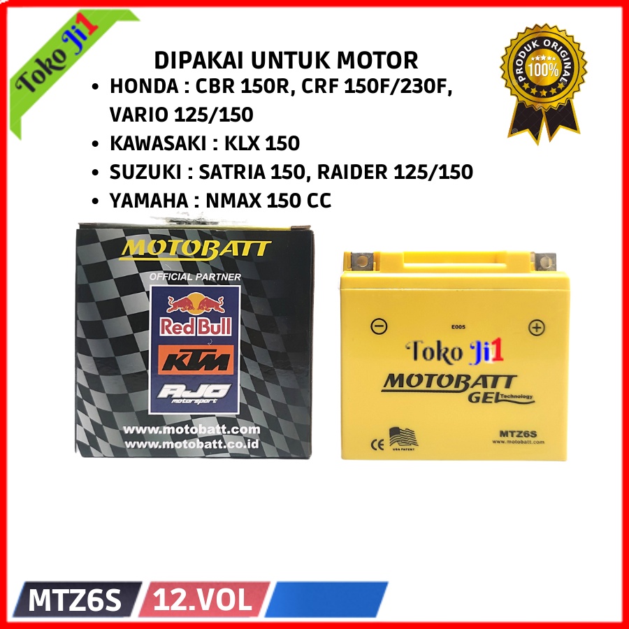 Motobatt Aki Kering Gel MTZ6S - 5Ah Vario 125 - 150 Klx 150 Satria Fu 150 N-Max Crf 150F