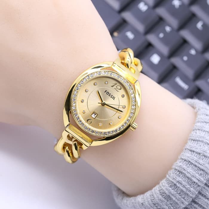 Jam Tangan Wanita / Cewek Murah Kepang Rantai Full Gold Army