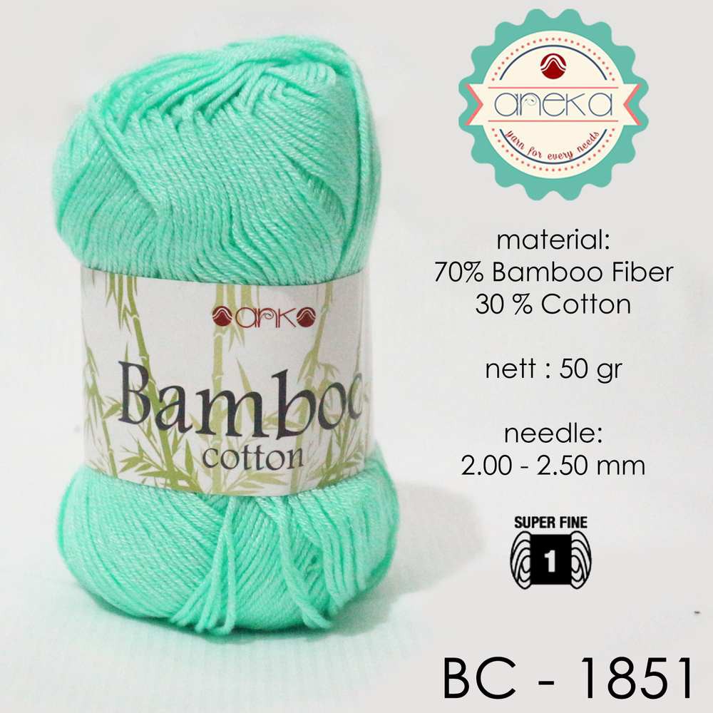 Benang Rajut Katun Bambu / Bamboo Cotton Yarn 2 - 1851 Hijau Mint M