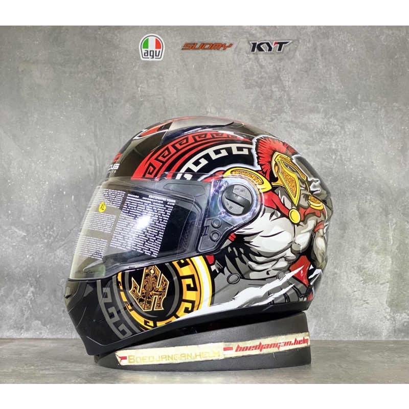 PAKET GANTENG  ZEUS HELM ZS811 AL47 SPARTAN BLACK RED - SPOILER 2D - FULL FACE-Standar