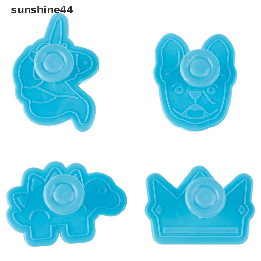 Sunshine 4Pcs / set Cetakan Plunger Kue Bentuk Unicorn / Dinosaurus / Mahkota Bahan Plastik