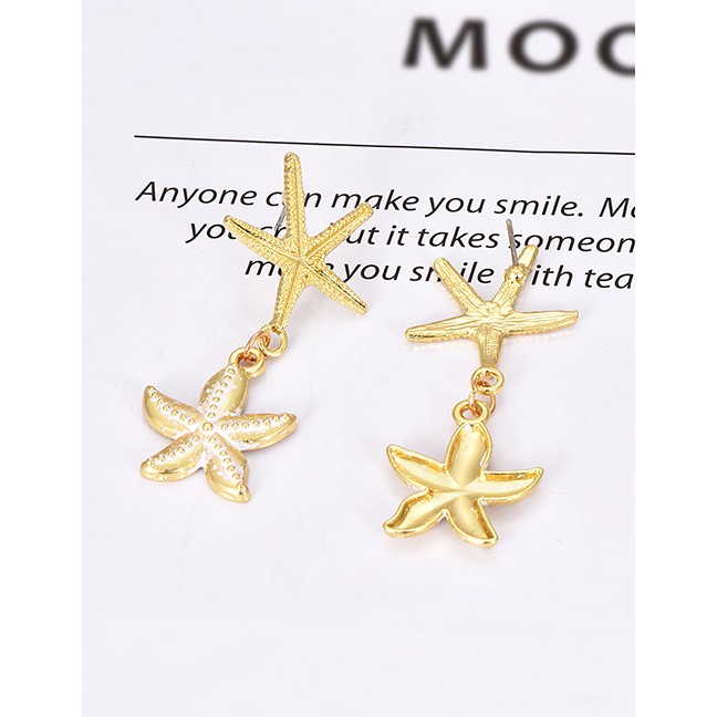 LRC Anting Tusuk Fashion Gold Alloy Starfish Earrings F49137