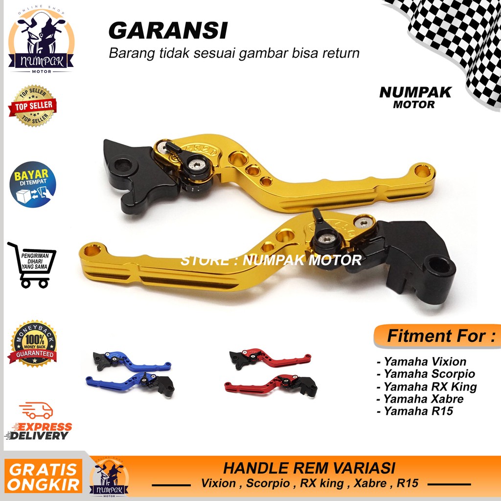 handle rem motor vixion full CNC & Kopling Motor variasi RX King Scorpio Xabre R15 V3 New - GOLD