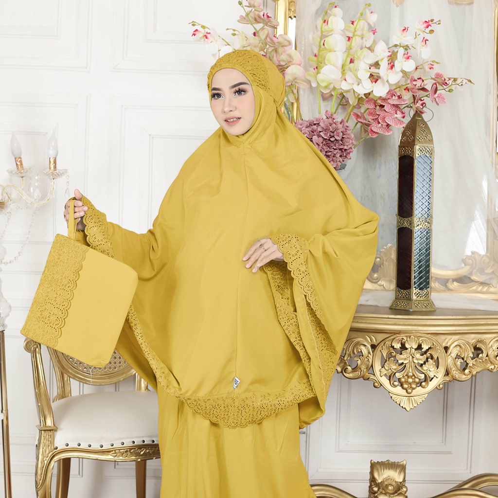 Mukena KHADIJAH dewasa jumbo FREE tas Cantik bahan katun MIKRO PREMIUM renda bordir komputer 12 cm GROSIR