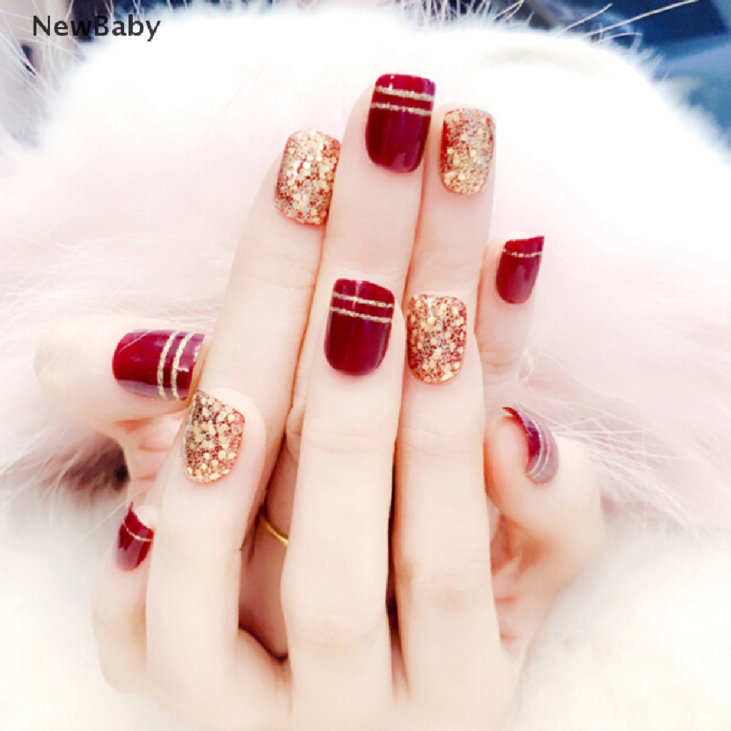 NewBaby 24pcs Fake Nails Art Tips Nail False Full Cover Manicure Decor Back With Glue ID