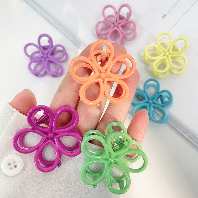 Korean Sweet Style Summer Spring Candy Color Fashion Flower Shape Alloy Hair Clip for Women Photo Prop