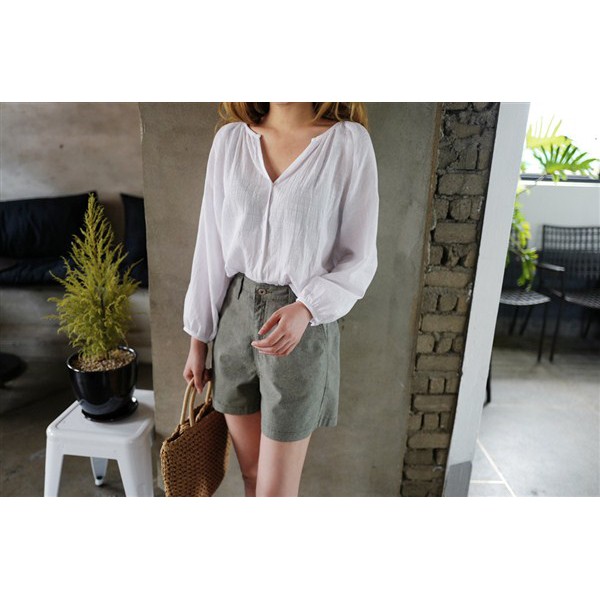 V Neck Loose Blouse Baju Atasan Putih