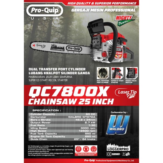 mesin gergaji pro-quip bar baja 25 inch / chain saw pro-quip bar baja 25 inch / mesin senso pro-quip