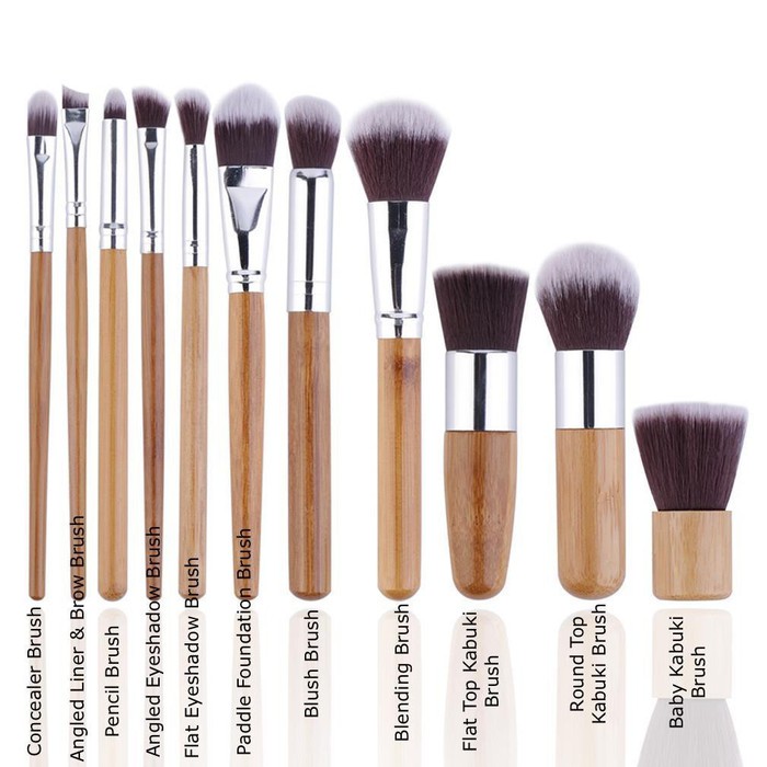 Kuas Kosmetik Make Up Bamboo Makeup Brush 11pcs Pouch