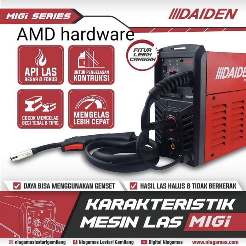 Mesin Las MIG Tanpa Gas CO2 MIG MAG 130A Gasless DAIDEN Mesin Las MIG Tanpa Gas CO2 MIG MAG 130A Gasless DAIDEN