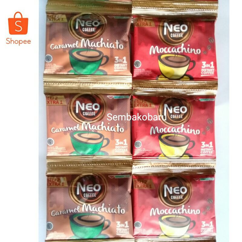 

Neo Coffee Moccachino & Charamel Machiato 20 gram 1 renteng isi 15 hanya Rp. 8875