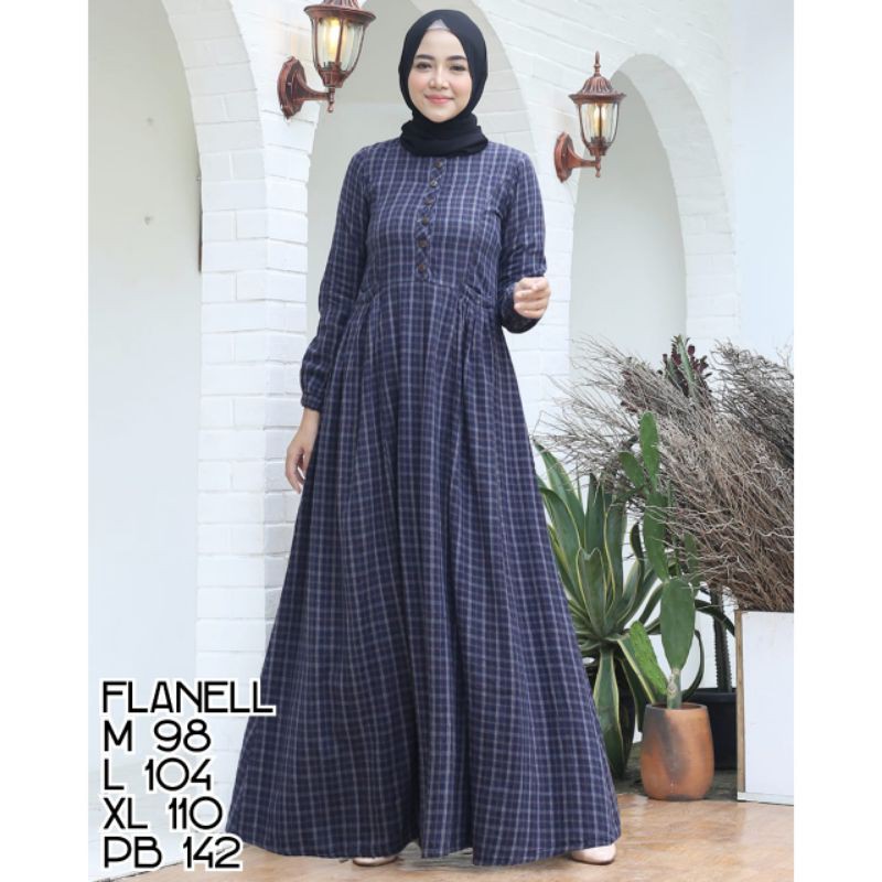 gamis linen dan fanel wanita