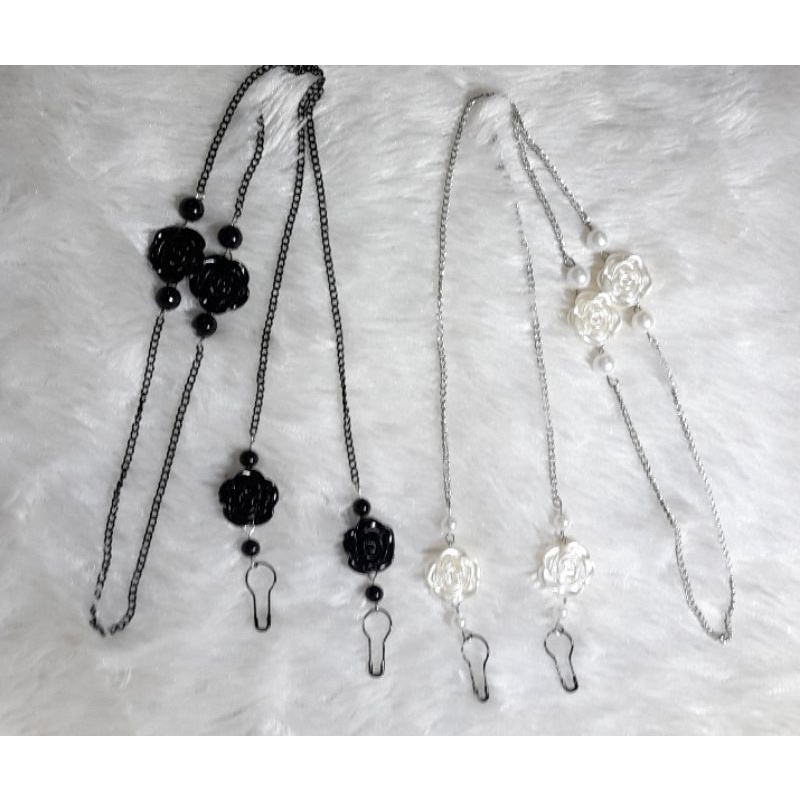 STRAP  MASKER  HIJAB RANTAI MUTIARA RANTAI BUNGA 2IN1  / KALUNG MASKER HIJAB  MUTIARA RANTAI