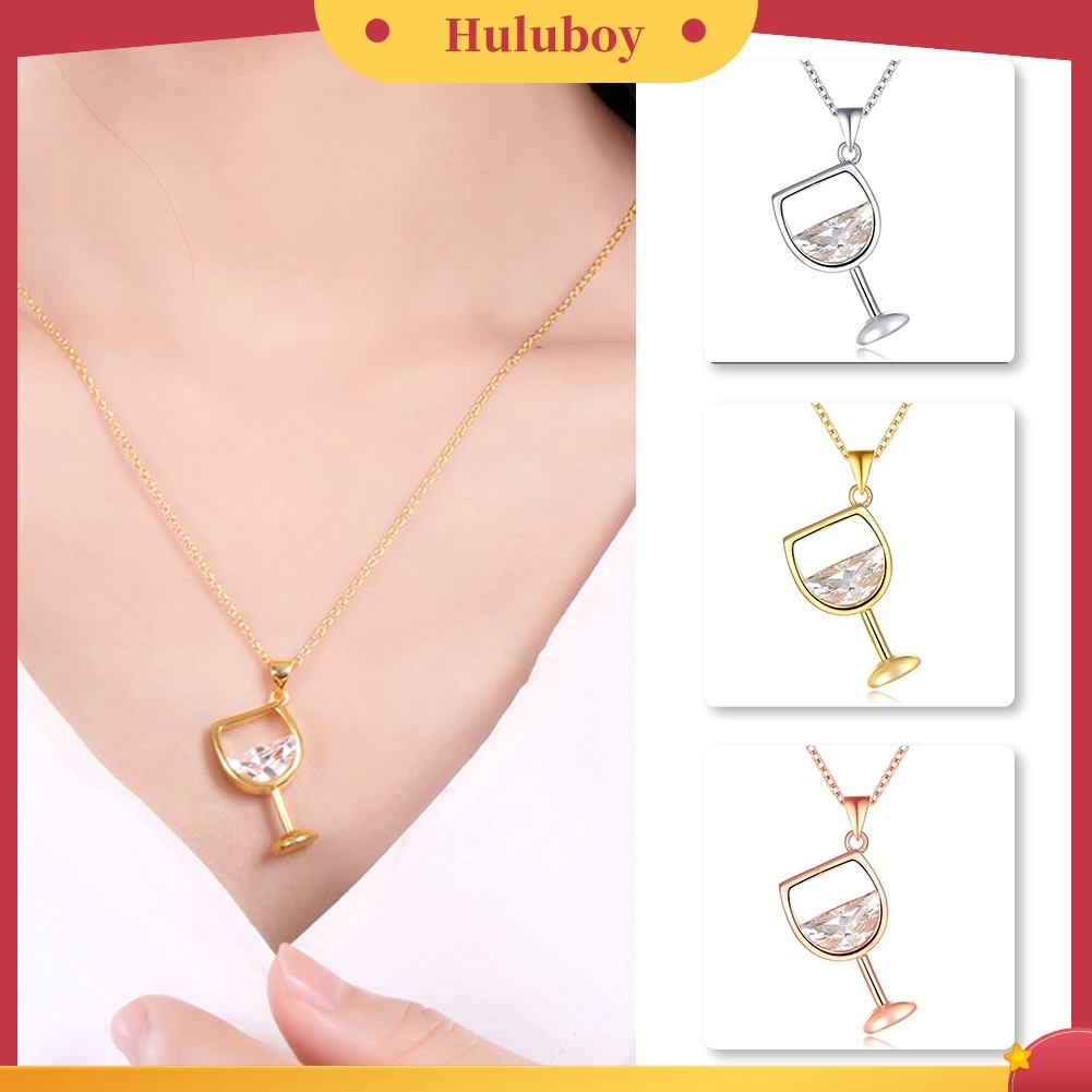 Hu Hu Hu Hu Hu Alat Bantu Pasang Kacamata♡ Kalung Rantai Panjang Dengan Liontin Gelas Wine Bahan Cubic Zirconia Untuk Wanita