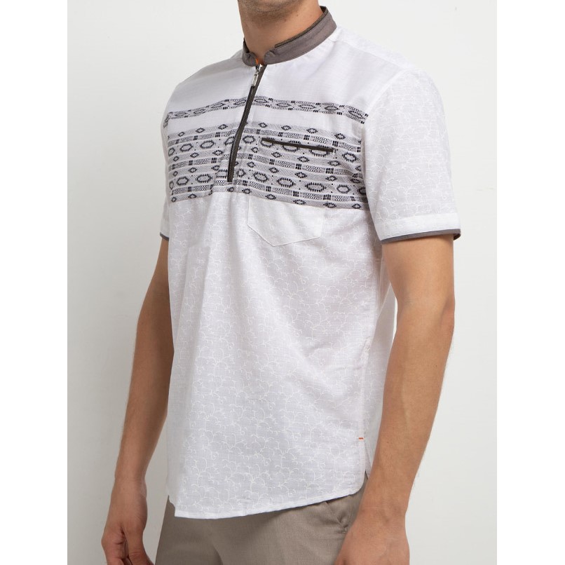 Kemeja Koko Emba Slim Fit Putih Ethnic Lengan Pendek