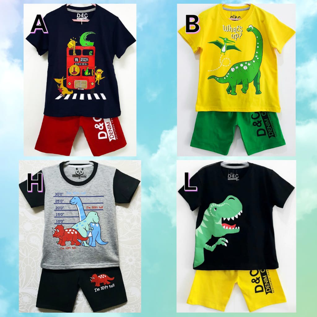 setelan anak laki-laki karakter dino dinosaur dinosaurus