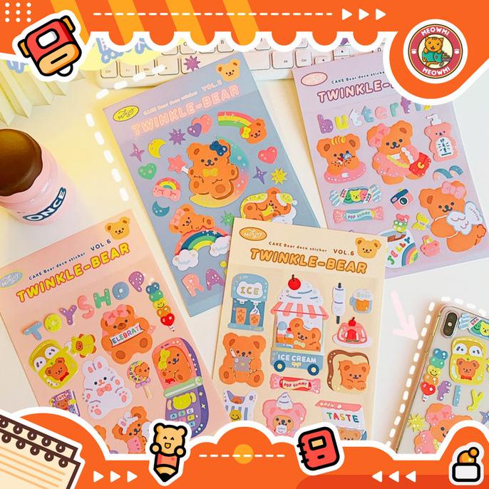 

favorit] Sticker Motif Beruang Twinkle Cake Bear Milk Joy Glitter Hologram STK0