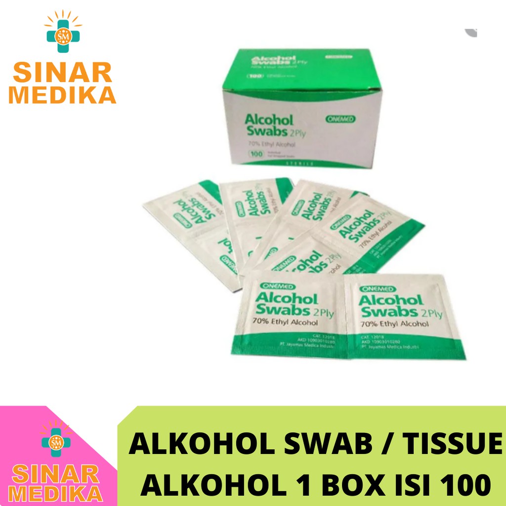 ALKOHOL SWAB . TISSUE ALKOHOL 70% 1 box isi 100 pcs . KAPAS ALKOHOL . ALCOHOL PAD . one swab