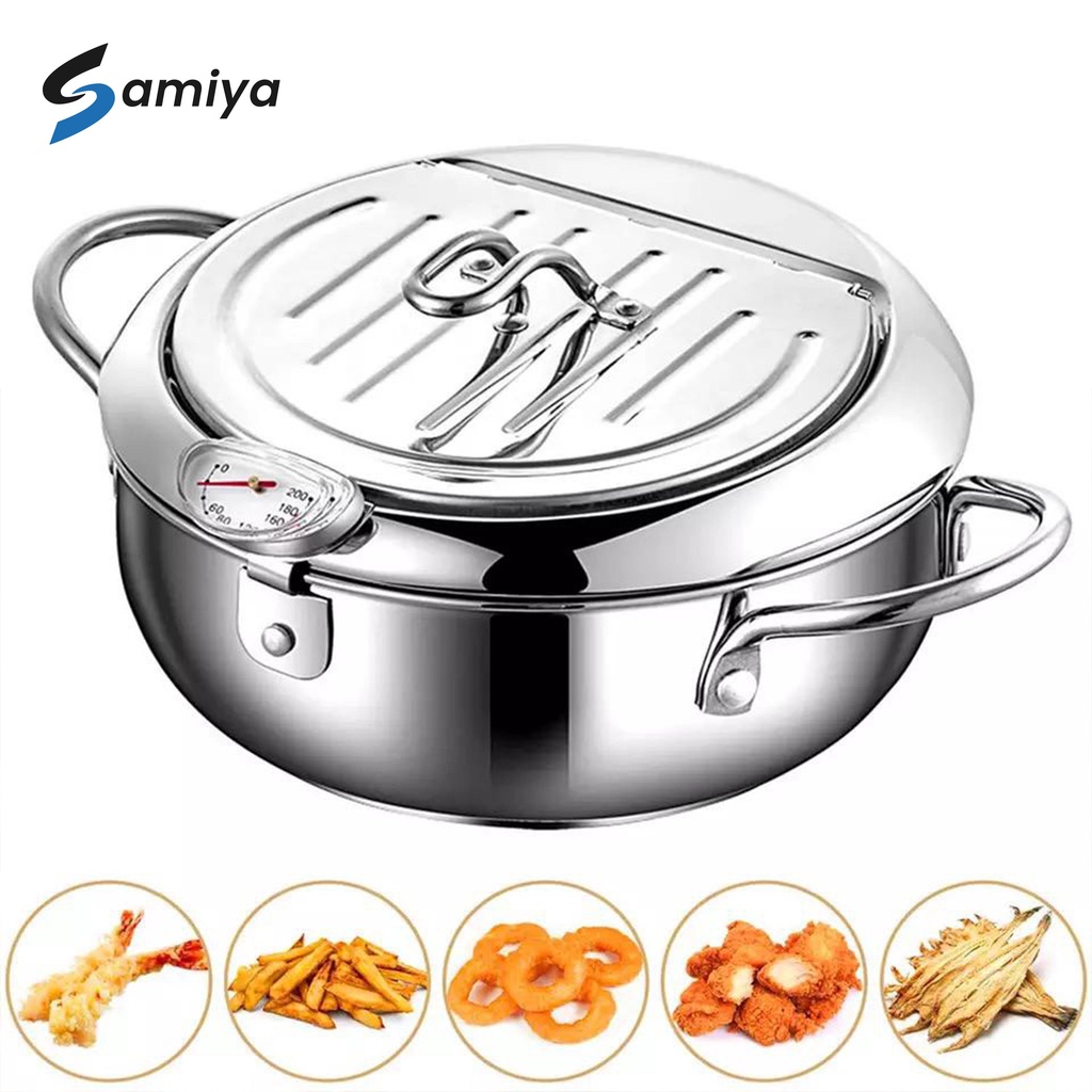 deep fryer pot with thermometer / panci penggorengan crispy / gorengan minyak suhu temperatur tinggi