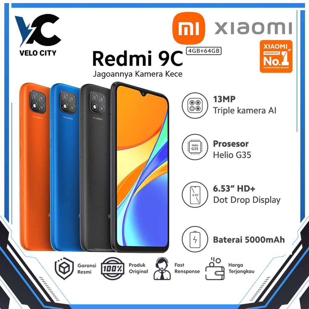 Xiaomi Redmi 9C 4/64GB 6.53&quot; HD AI Face Unlock Original - Garansi Resmi TAM 1 Tahun