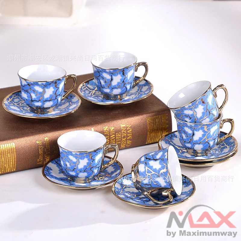 Cangkir Set Keramik Porcelain 6 in 1 gaya eropha kualitas bagus cangkir kopi tamu mewah berkelas cocok untuk hadiah pernikahan cangkir teh set antik retro unik jadul European Style New arrival 1Set Coffee Porcelain Cup Set Luxury Coffee Cup Mug Tea Cup