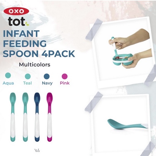 Oxo Tot Infant Feeding Spoon 4pack Sendok Baby Multipack Travel Kecil - Alat Makan Anak Bayi