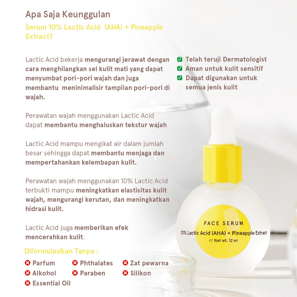 Dear Me Beauty 10% Lactic Acid (AHA) + Pineapple Extract Face Serum