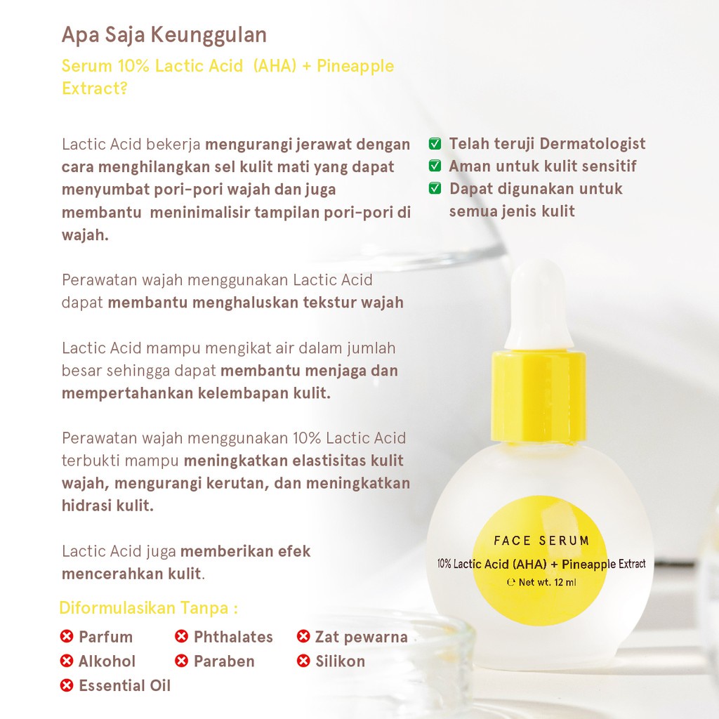 Dear Me Beauty 10% Lactic Acid (AHA) + Pineapple Extract Face Serum