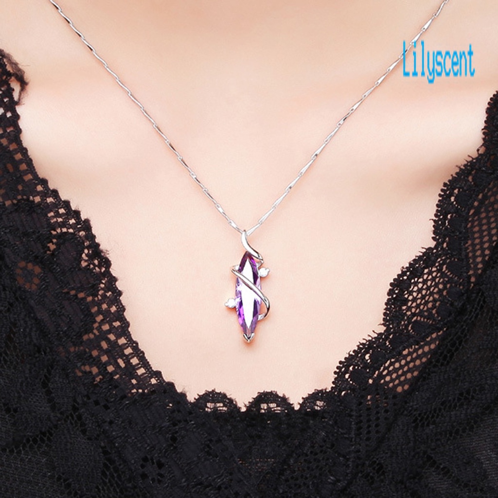 Kalung Liontin Cubic Zirconia Warna Ungu Untuk Wanita