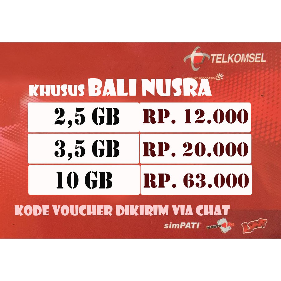 Voucher Data Telkomsel Simpati/As/Loop Khusus LOMBOK BALI