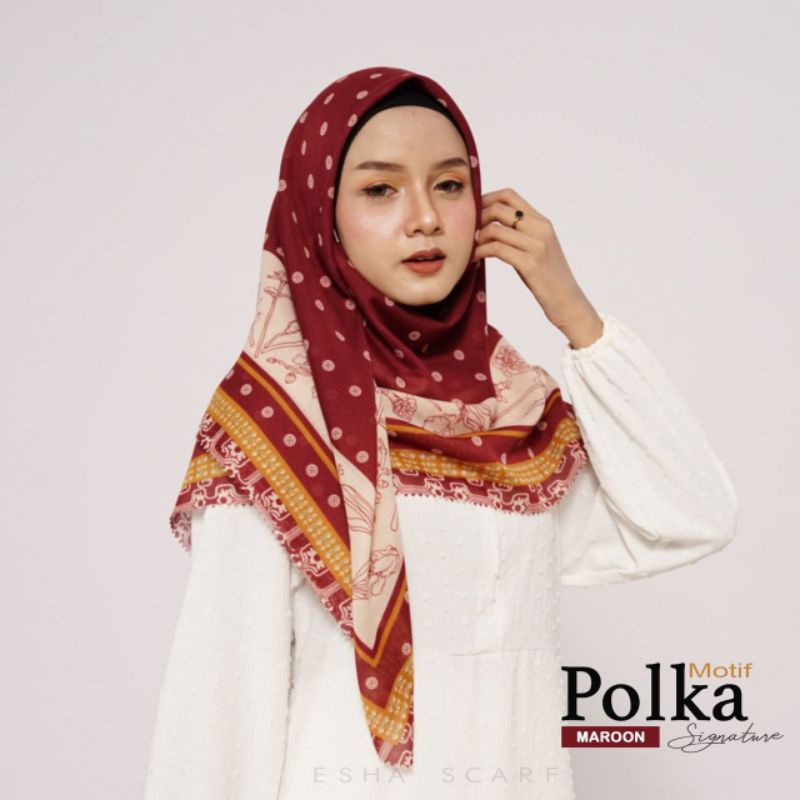 HIJAB VOAL SEGIEMPAT MOTIF polka maroon JILBAB SQUARE LASERCUT PREMIUM