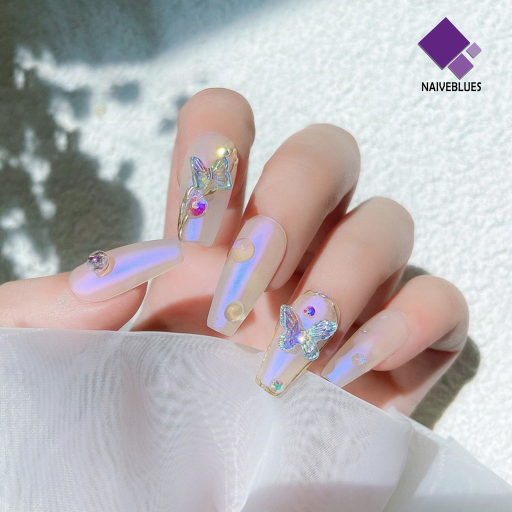 Naiveblue &gt; 8Pcs / Set Ornamen Kupu-Kupu Aksen Berlian Imitasi Untuk Aksesoris Nail Art / Manicure DIY